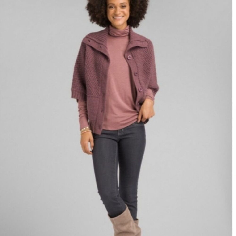 Prana Milone Wool Blend Sweater Cardigan Shrug Mauve Small